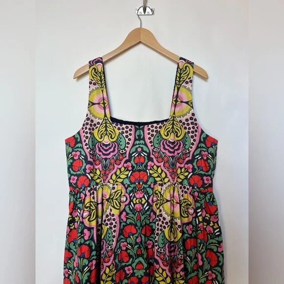 Boden Square Neck Cotton Midi Dress in Vibrant Folk Floral Print - Picture 7 of 15